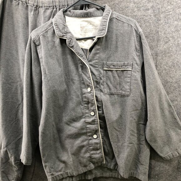 Muji Flannel Pajama Set Womens L Gray Long Sleeve 2 Piece Pants Shirt - Picture 2 of 10